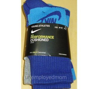 Blue Nike Socks Athletic Crew Youth Boys 3 pair
